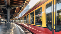 Eine Berliner S-Bahn steht im Bahnhof Hackescher Markt