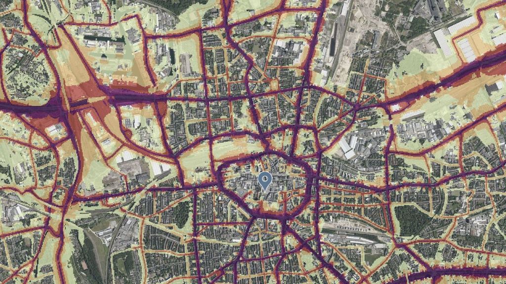 Kartenansicht der Stadt Dortmund mit unterschiedlich eingefärbten Straßen.