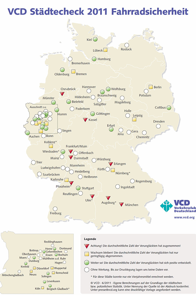 Karte mit Übersicht zur Fahrradsicherheit in Deutschland